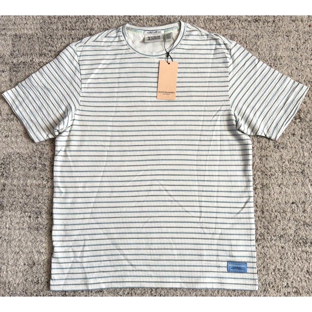 Scotch & Soda Men’s M Seersucker Texture Stripe T-Shirt Star White NWT